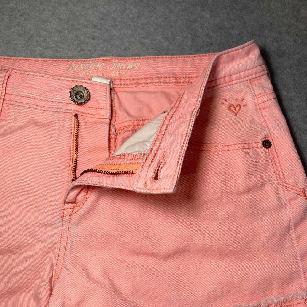 Justice Denim Shorts Girls Size 12.5 Pastel Peach Pink Summer Casual EUC - Picture 3 of 9
